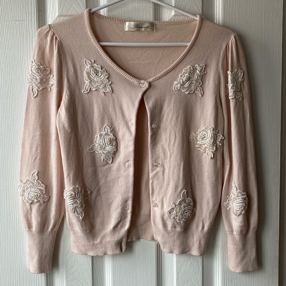 Pink Seidel embellished formal cardigan with glamour buttons